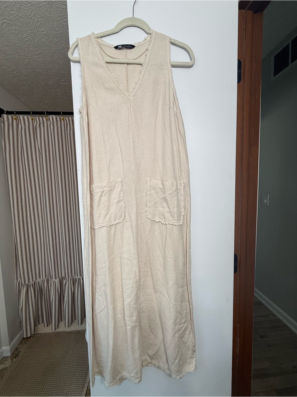 Zara Cream Sleeveless Maxi Dress with V-Neck